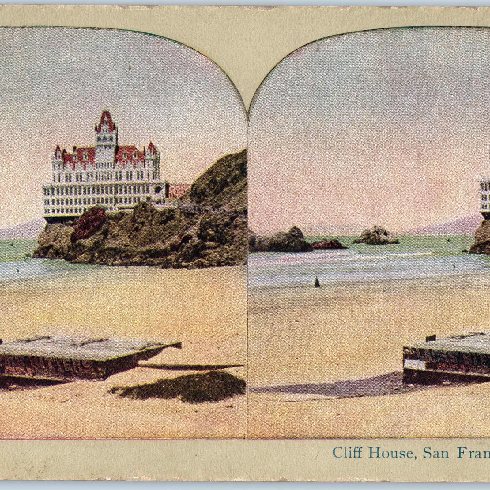 c1900s San Francisco, CA Cliff House Beach Ocean View Stereoview California V36
