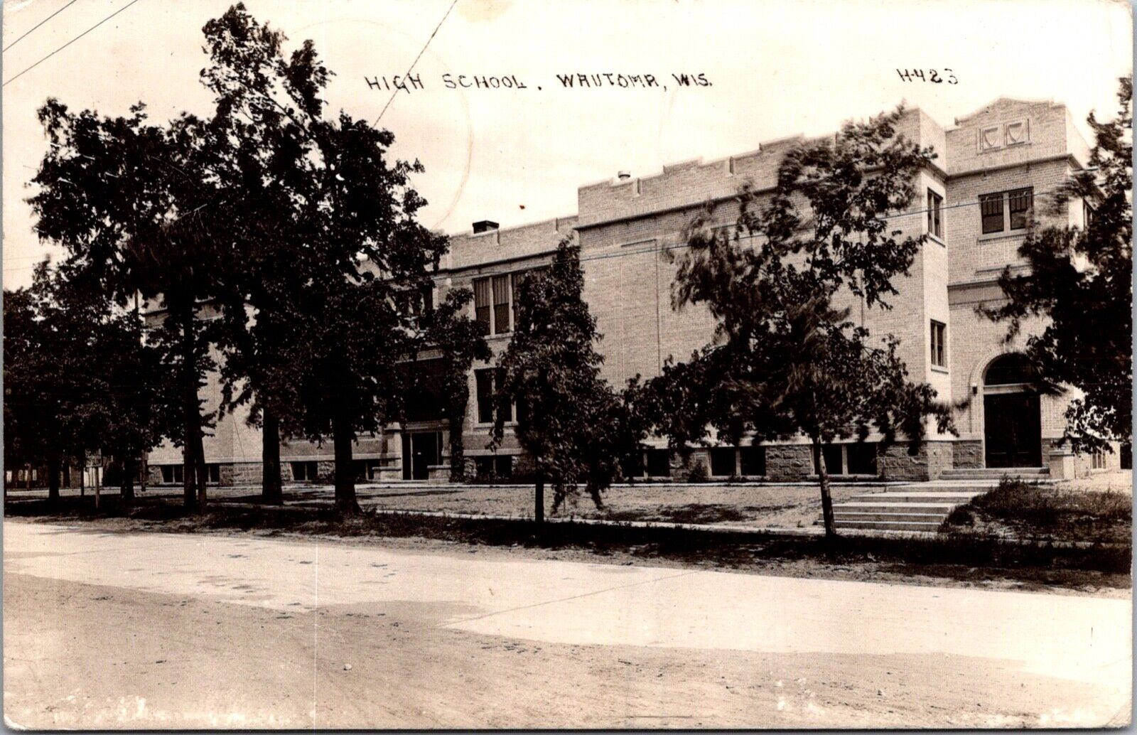 Real Photo Postcard High School in Wautoma, Wisconsin