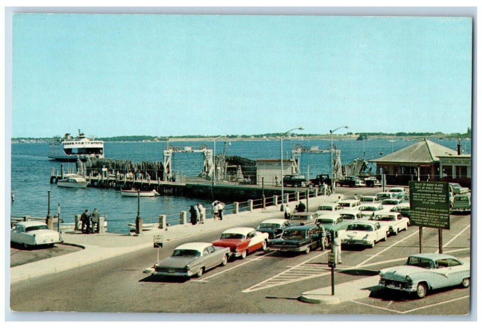 Jamestown Rhode Island RI Postcard Approaching The Jamestown Wharf Newport Ferry