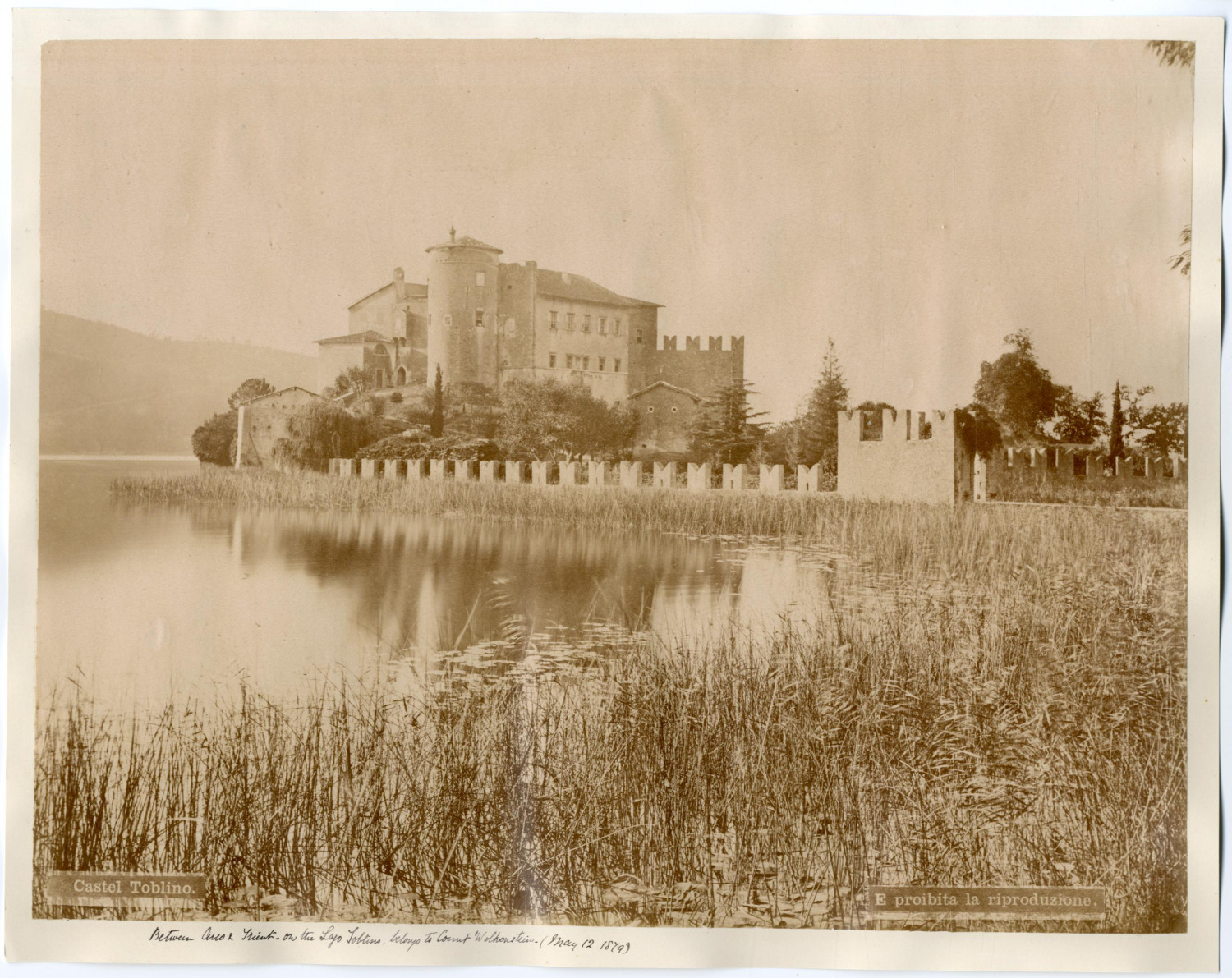 Italy, Toblino Castle, Valle dei Laghi Vintage albumen print, album print