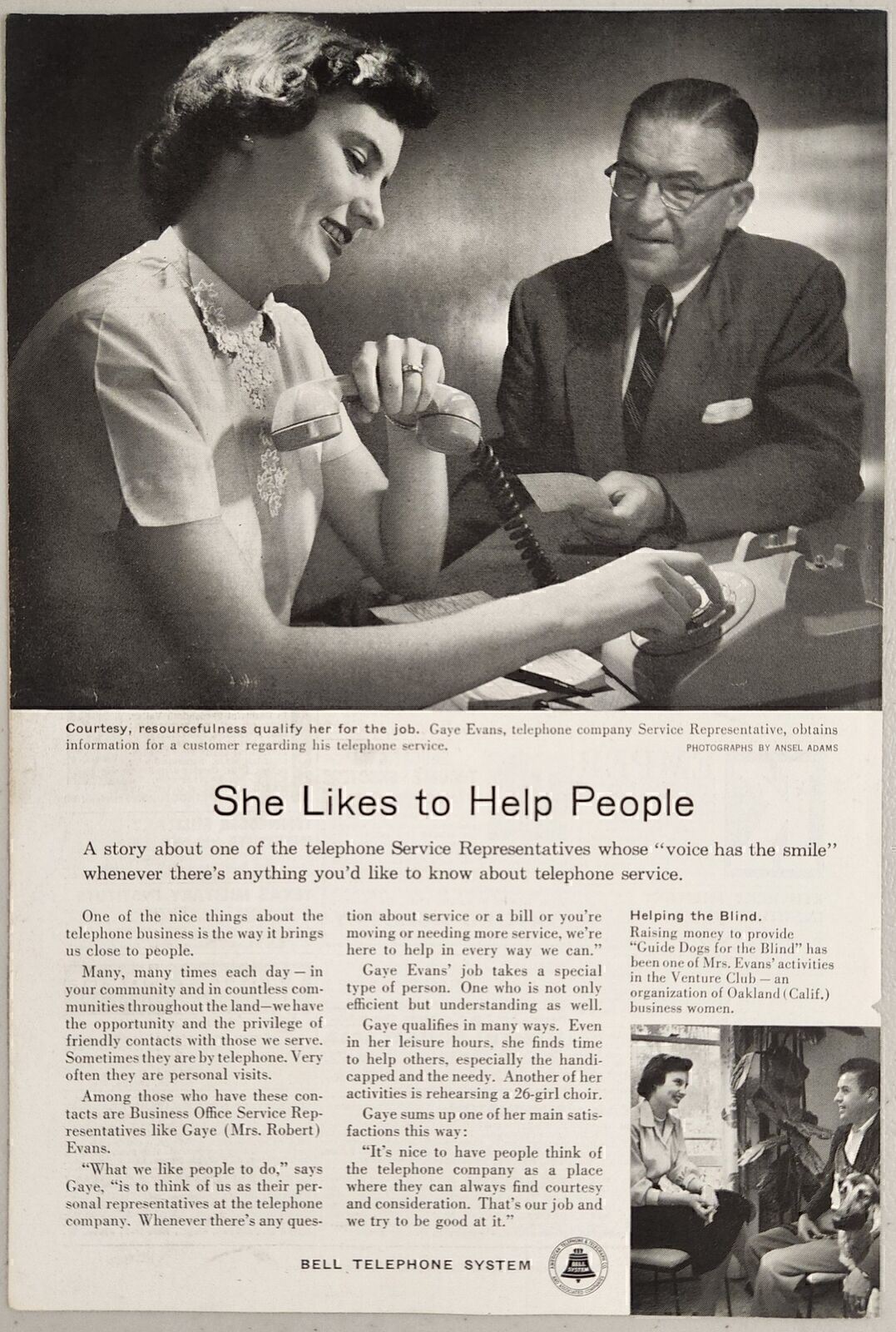 1956 Print Ad Bell Telephone System Service Representative Helps Customer