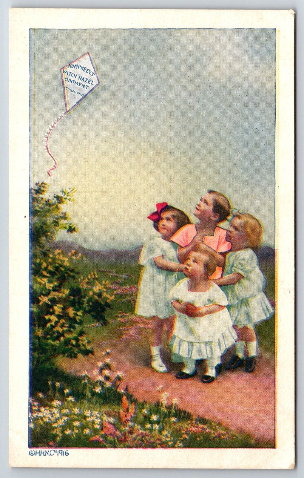 Humphrey's Witch Hazel Ointment Advertising Postcard Kids Fly Kite PM c1916-20's