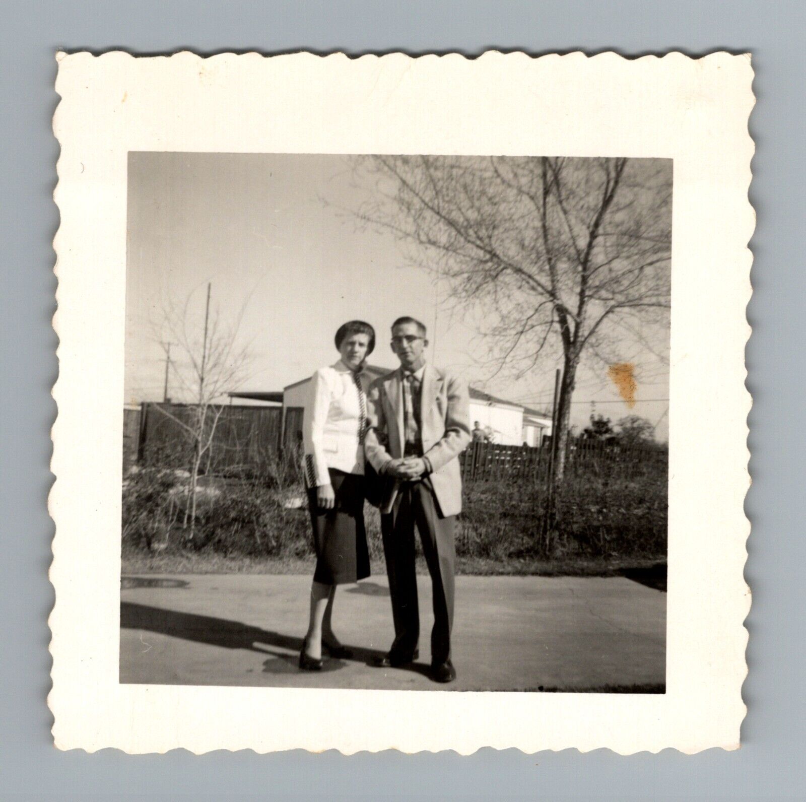 Vintage 1950s Couple Standing Outdoors Black and White 2 3/4
