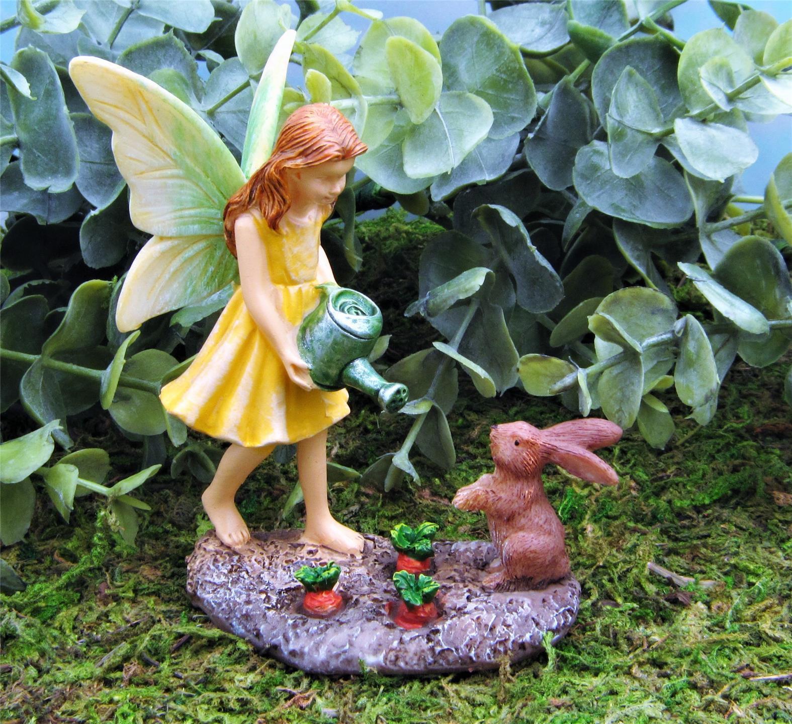 Miniature Dollhouse Fairy Garden Gardening Fairy w/ Bunny  - Buy 3 Save $5