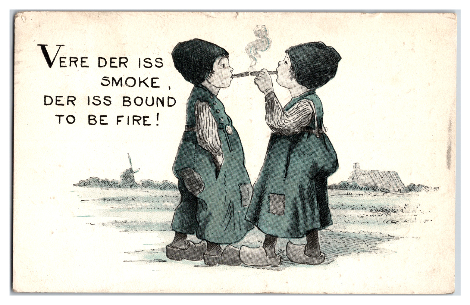 Vintage Postcard Vere Der Iss Smoke Der ISS Bound To Be Fire  German