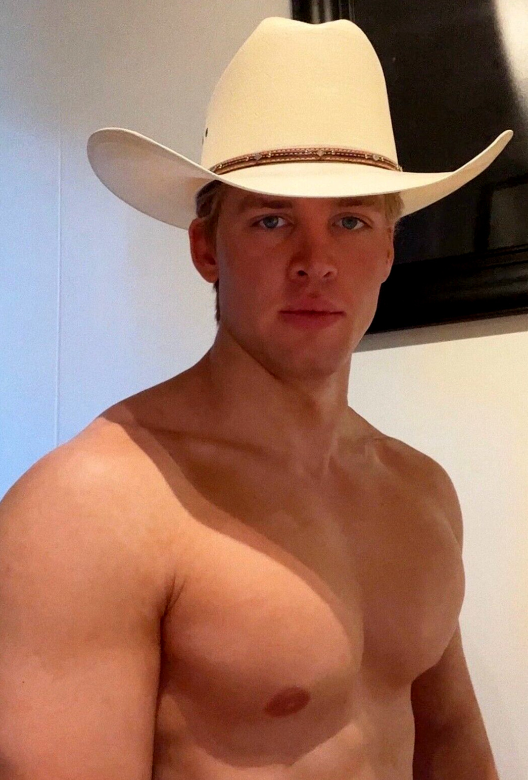 Shirtless Male Muscular Handsome Blond Cowboy Hat Beefcake Man PHOTO 4X6 E1965