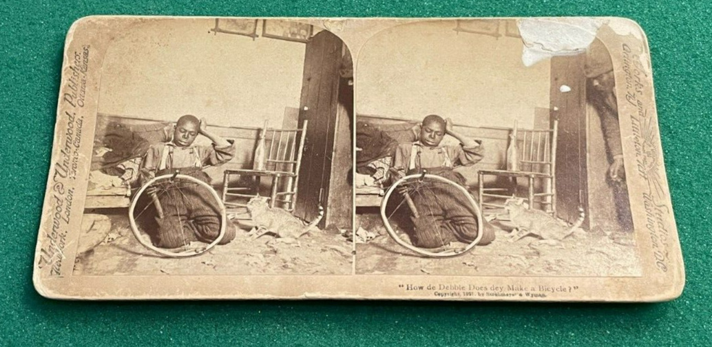 How de Debble Does Dey Make a Bicycle 1891 Stereograph Stereoview Strohmeyer