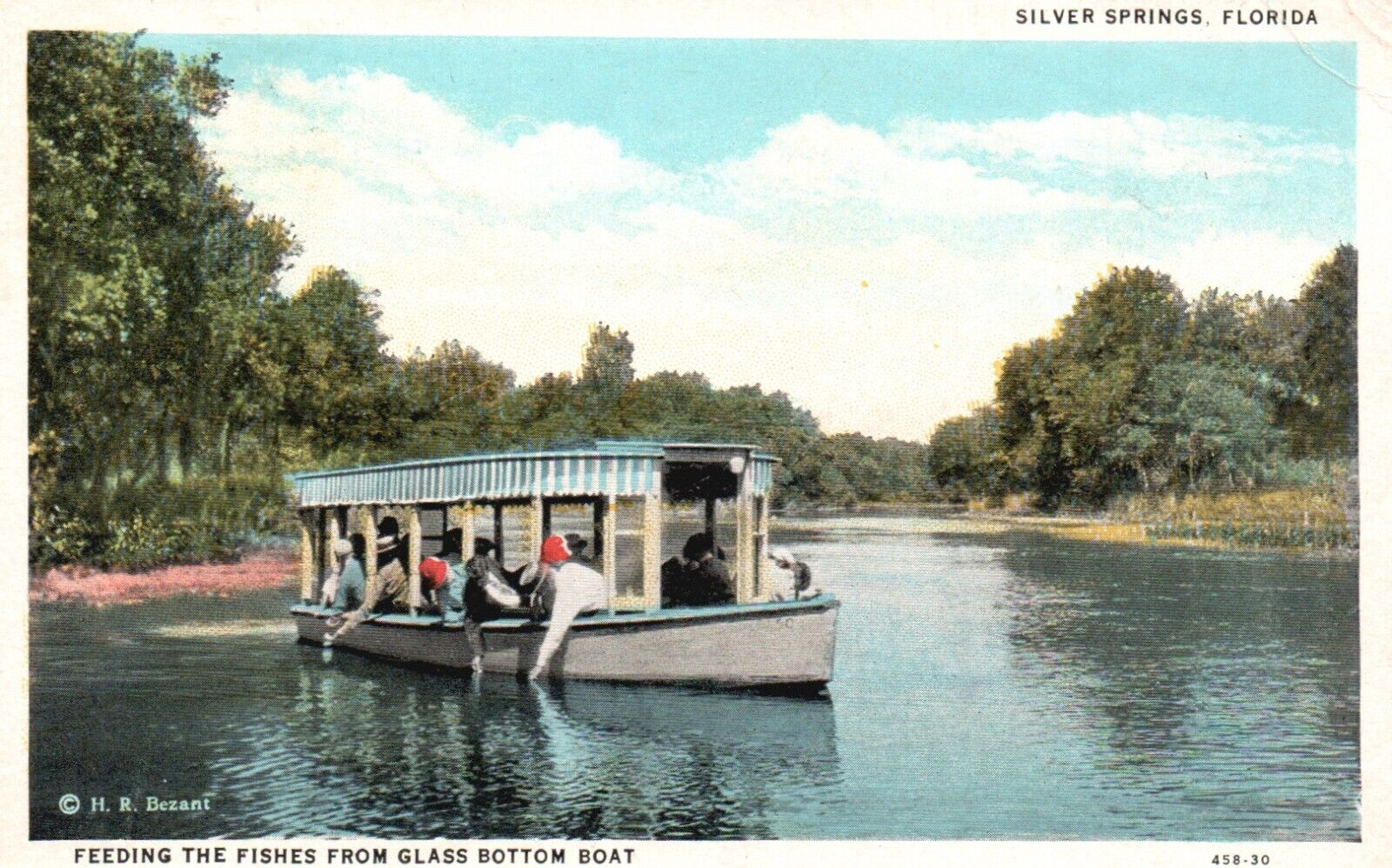 Postcard FL Silver Springs Feeding Fishes Glass Bottom Boat 1933 PC G3415