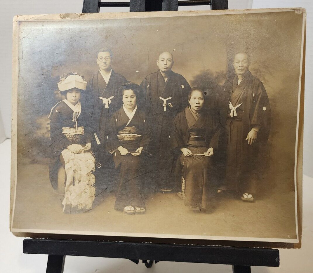 Large Antique Real Photo Of A Japanese Wedding Party In The Early 1900\'s