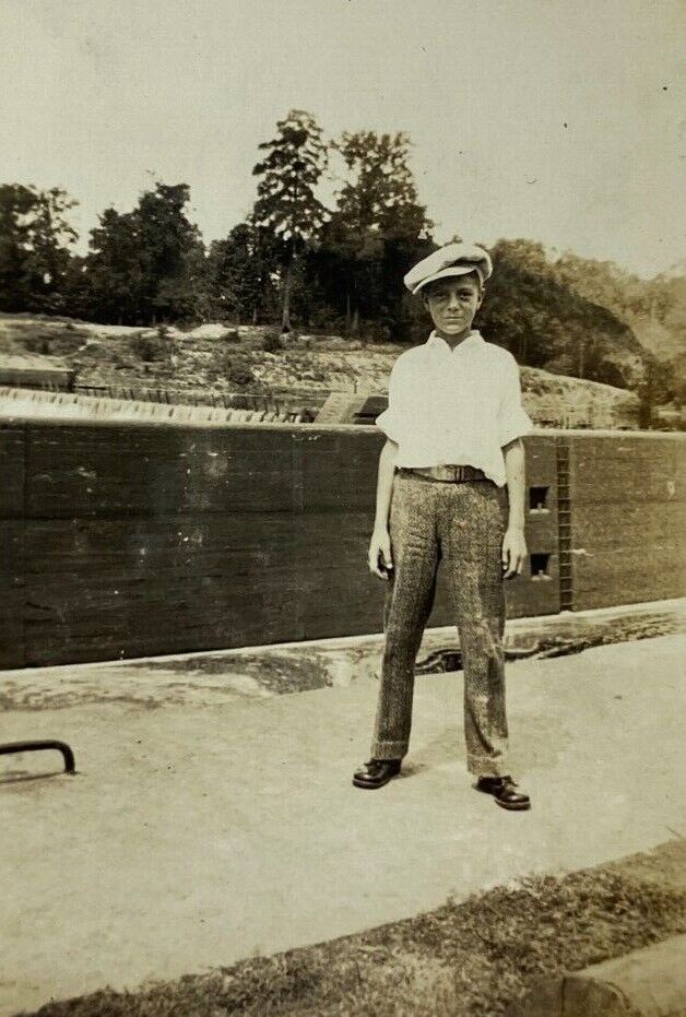 Boy Wearing Hat Standing By Wall B&W Photograph 3 x 5