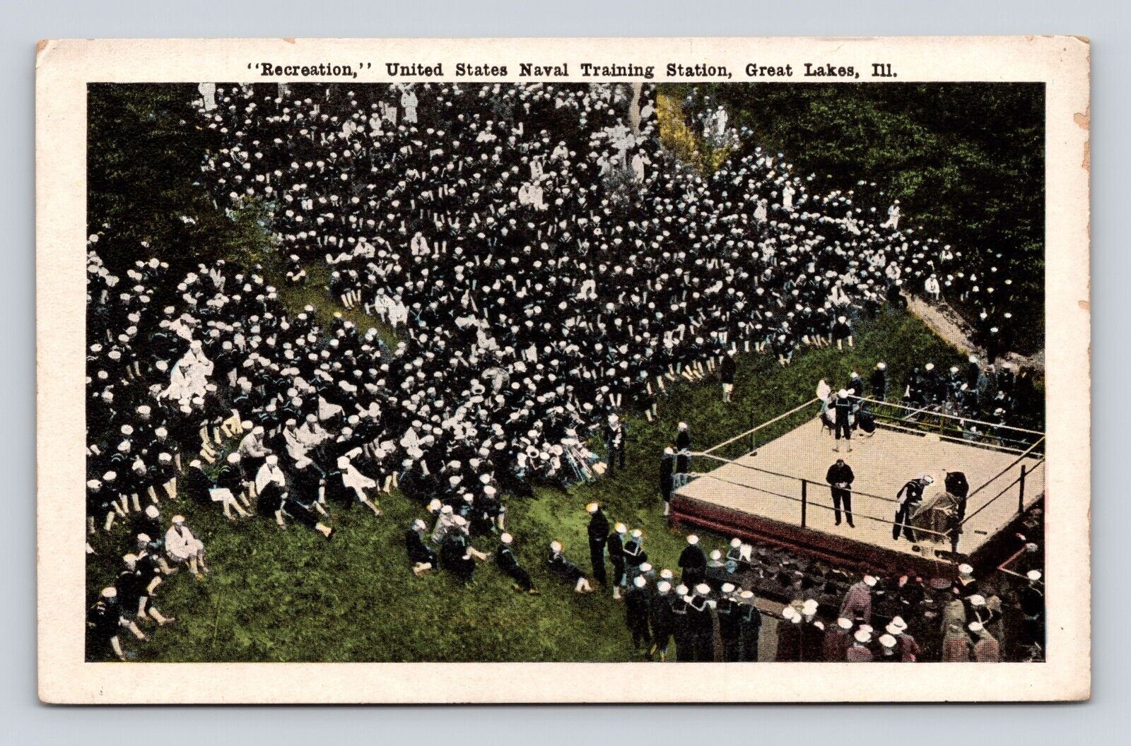 Postcard US Naval Training Station Great Lakes WI RECREATION Boxing Ring c1915