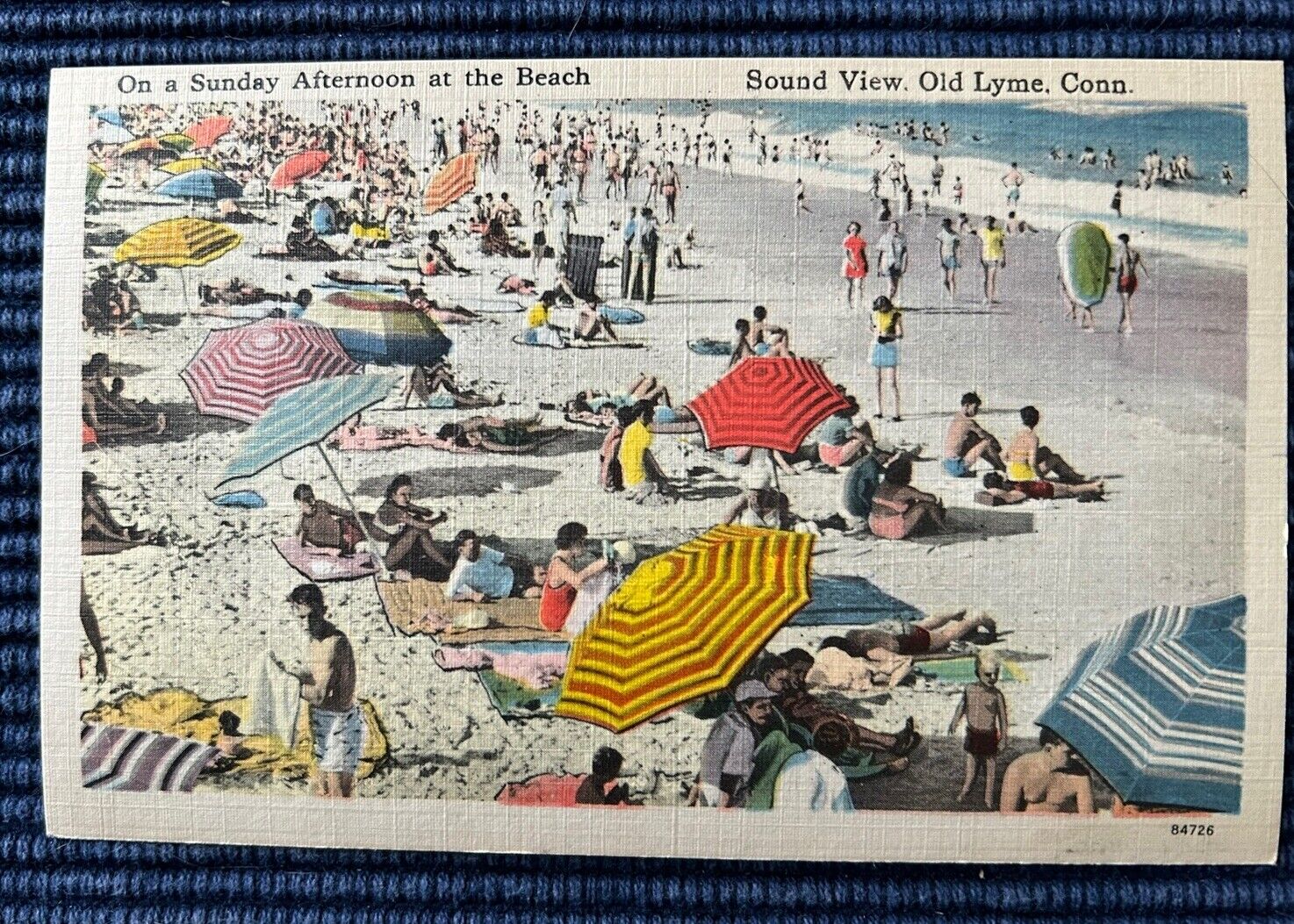 OLD LYME CONNECTICUT CT CONN~Sound View Beach on Sunday Afternoon~Linen Postcard