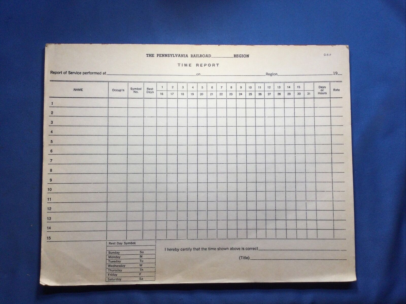The Pennsylvania Railroad Daily Time Report Blank Forms - FULL PAD 8.5” X 11”