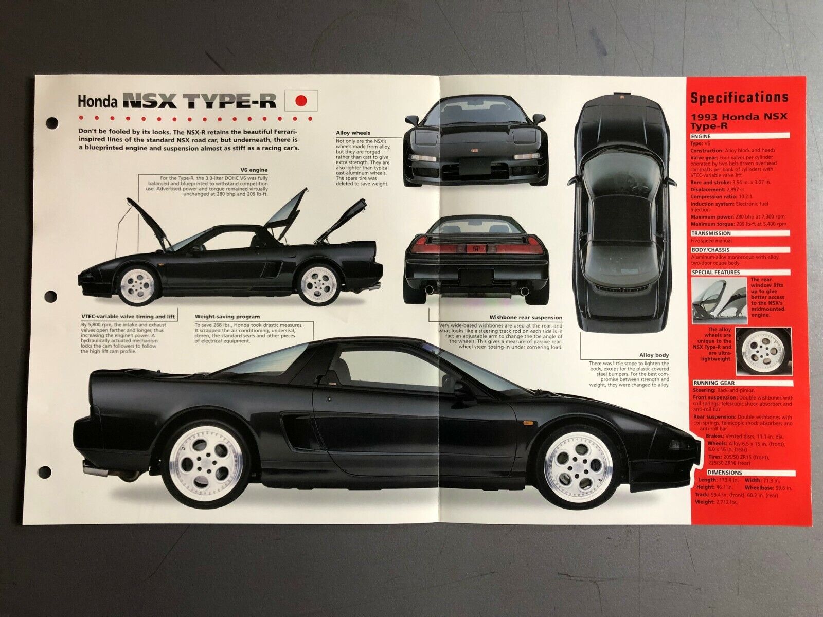 1992-1994 Honda NSX Type-R Coupe Poster, Spec Sheet, Folder, Brochure - Awesome