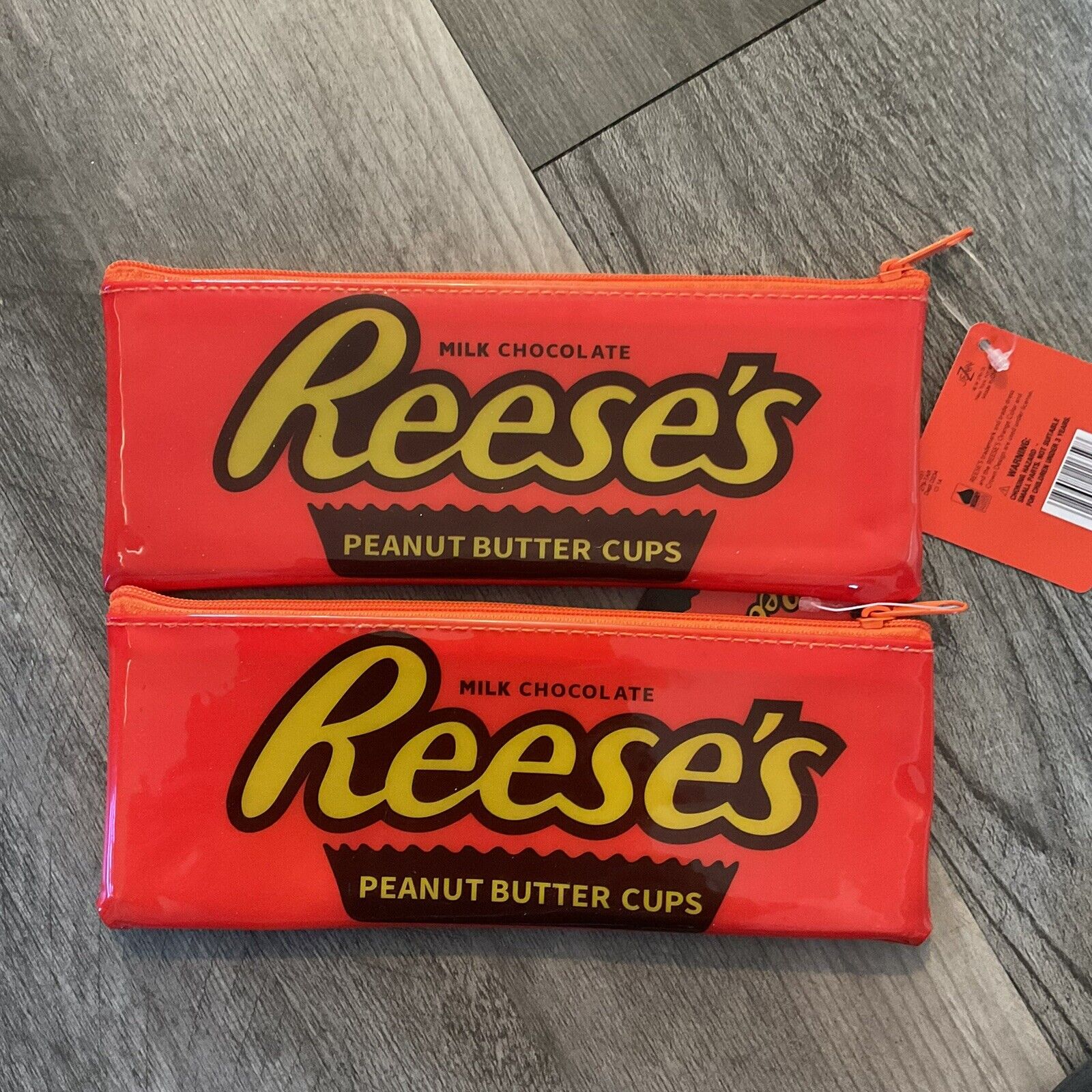 Set of 2 Reese’s Peanut Butter Cups Soft Zip Case Candy Pencil Make Up Bag NEW