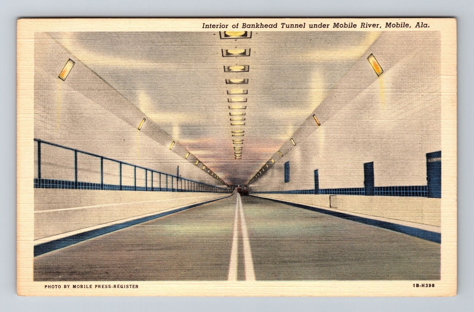 Mobile AL-Alabama, Interior Bankhead Tunnel, Antique Vintage Souvenir Postcard