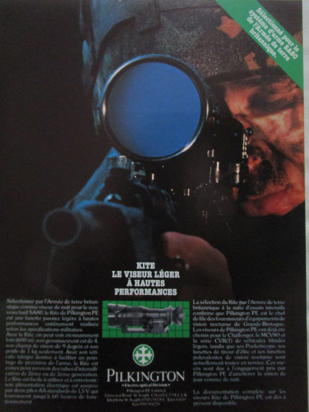 3/1986 PUB PILKINGTON ELECTRO OPTICAL NIGHT VISION SA80 RIFLE BRITISH ARMY AD