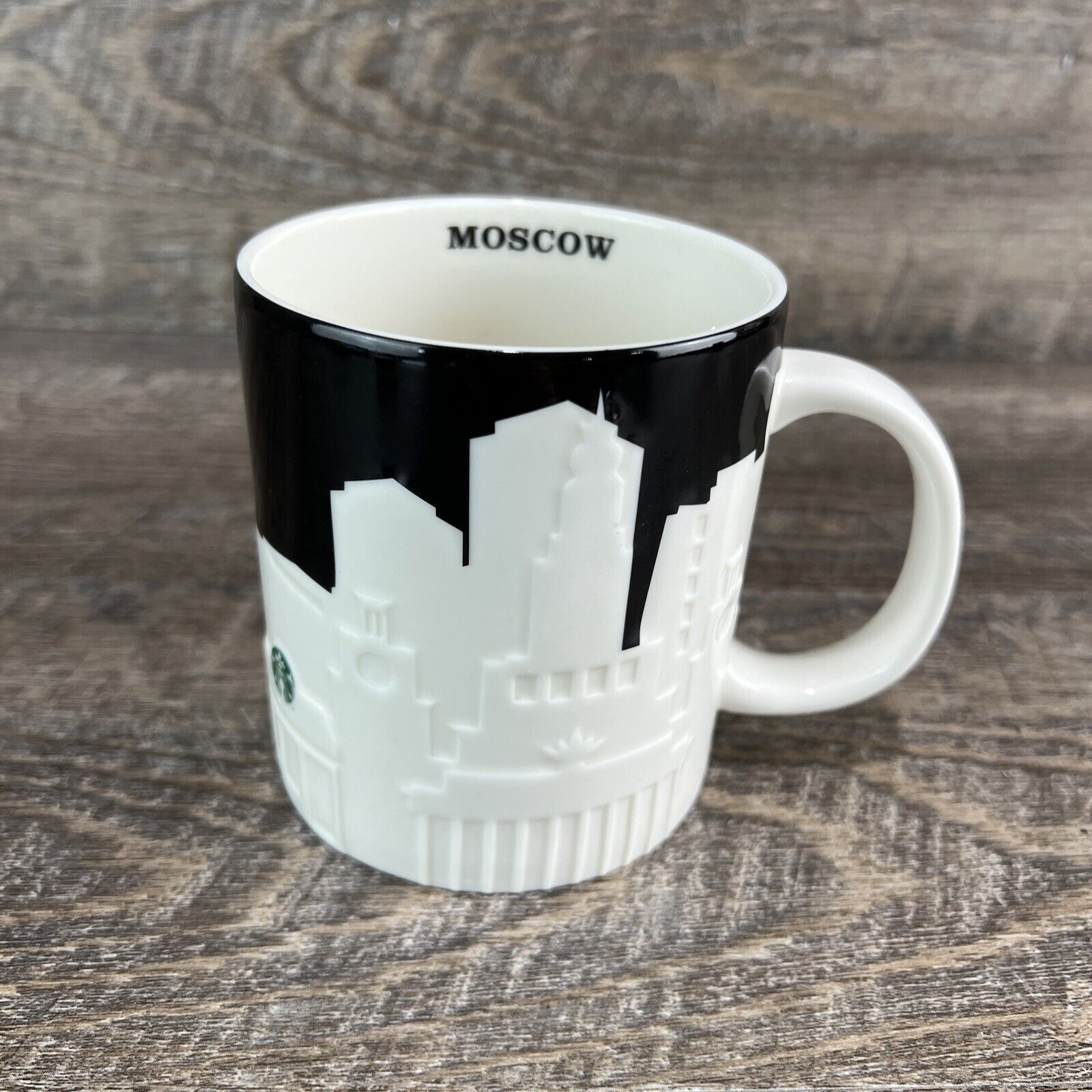 RARE STARBUCKS MOSCOW RUSSIA COLLECTOR MUG 2013 CITY RELIEF SERIES B&W Excellent