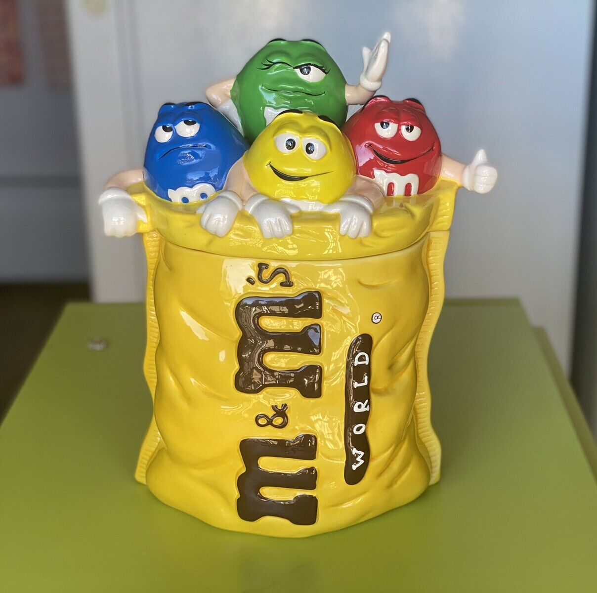 Rare M&Ms World Out of the Bag Ceramic Cookie Jar, Las Vegas Exclusive