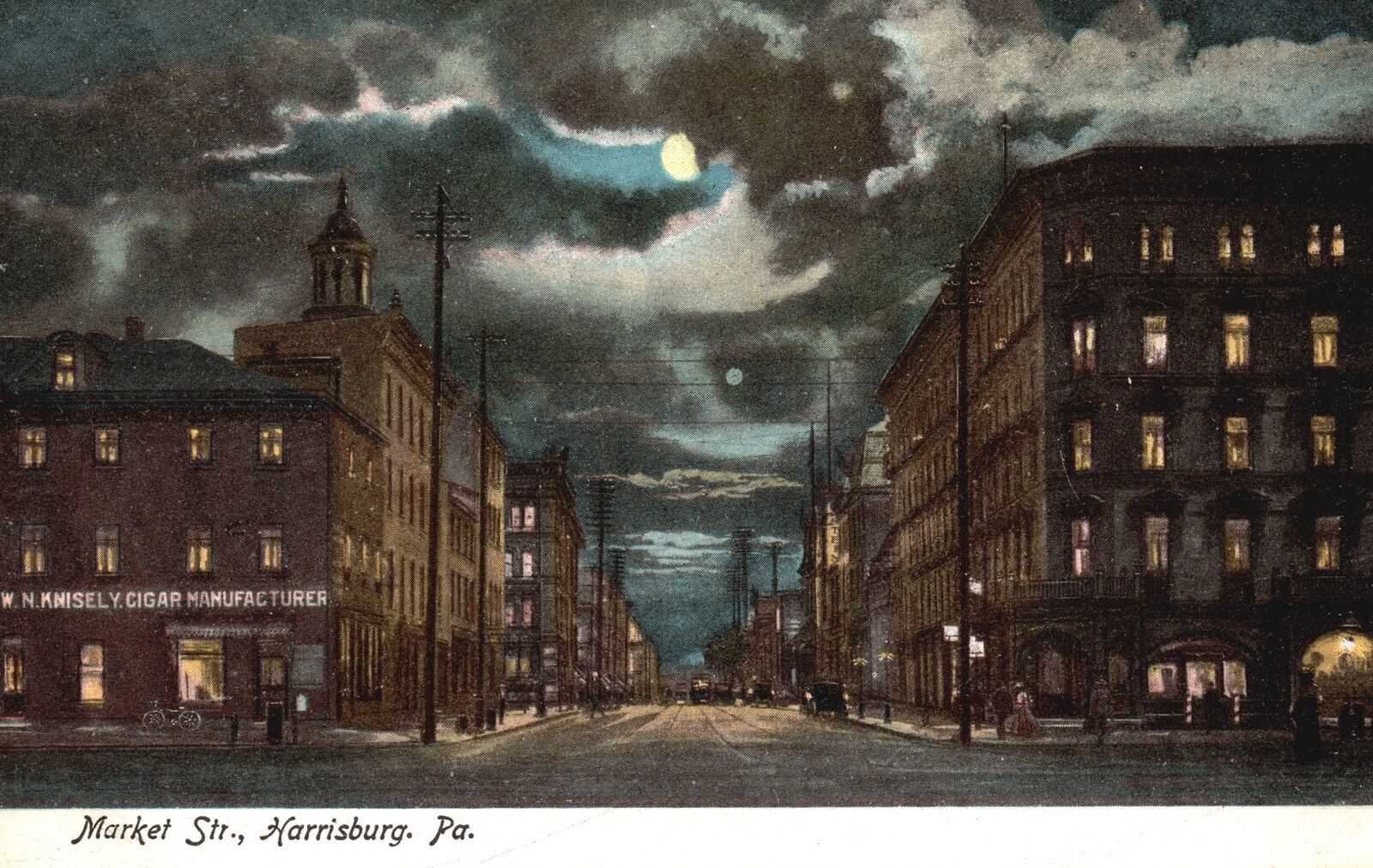 Market Street Scene At Night Main Road Landmark Harrisburg Pennsylvania Postcard