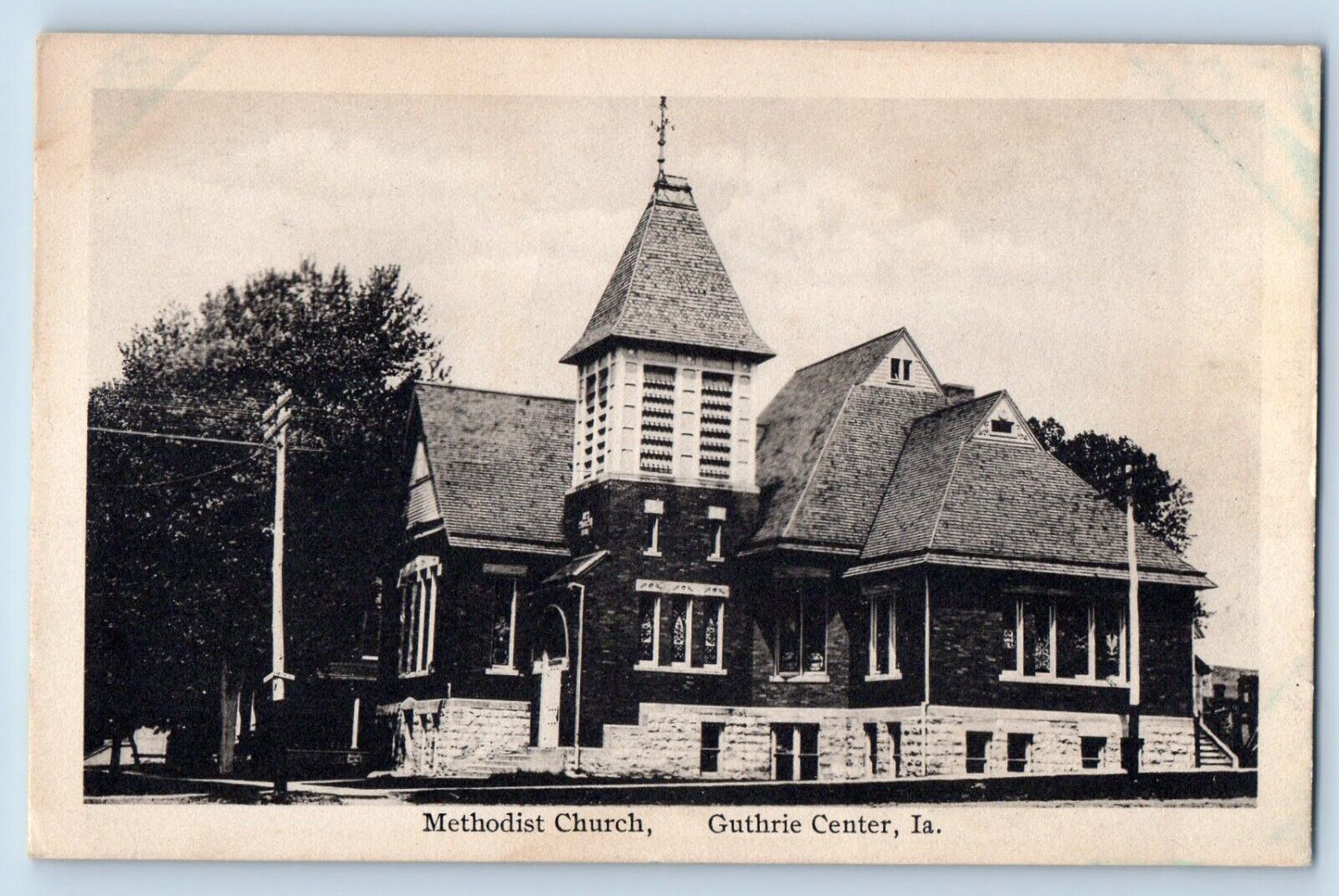 Guthrie Center Iowa IA Postcard M.E. Methodist Church Trees Exterior Scene