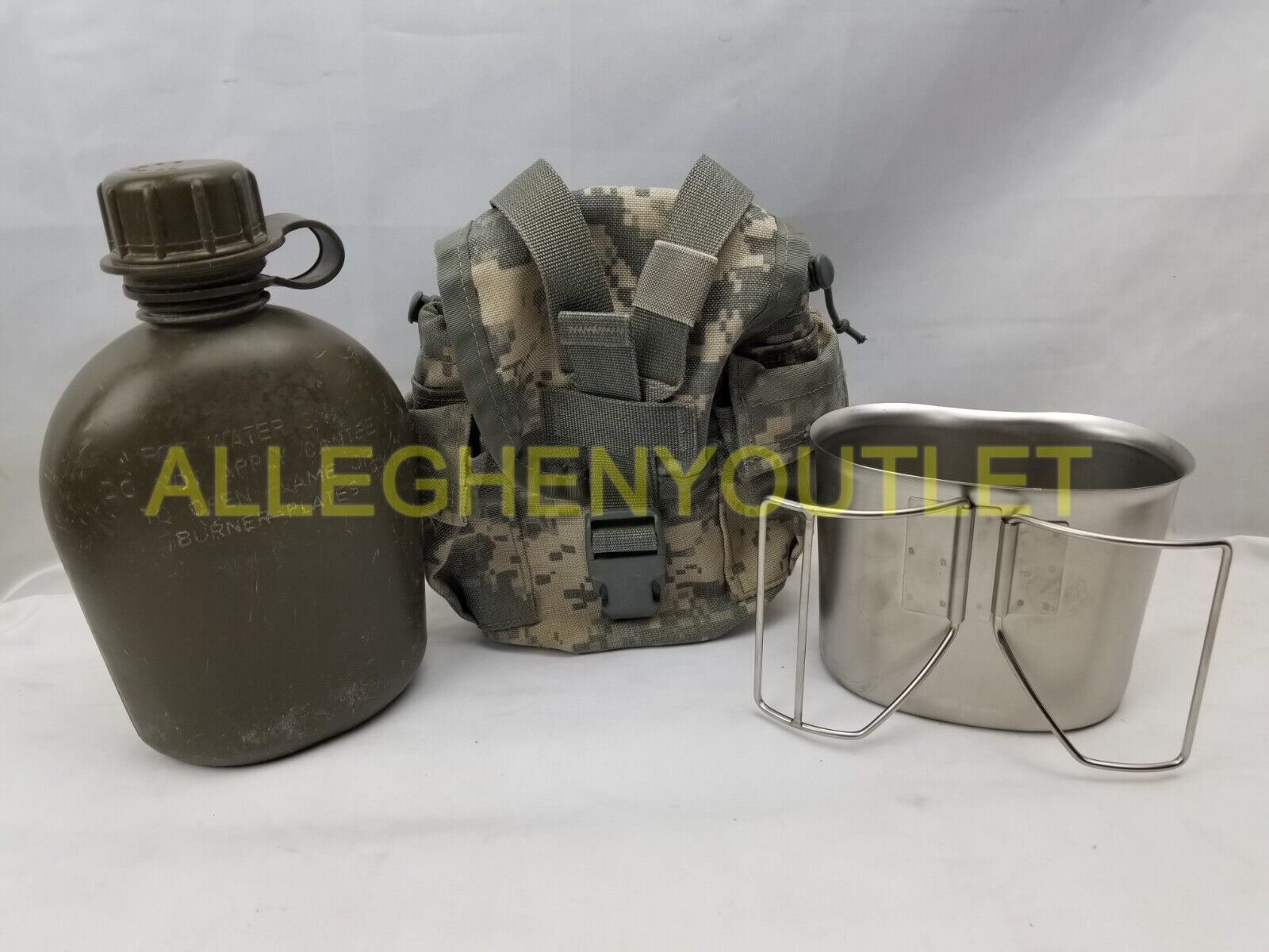 US Military 3 Pc 1  QUART CANTEEN SET w MOLLE ACU Cover & USGI Stainless Cup VGC