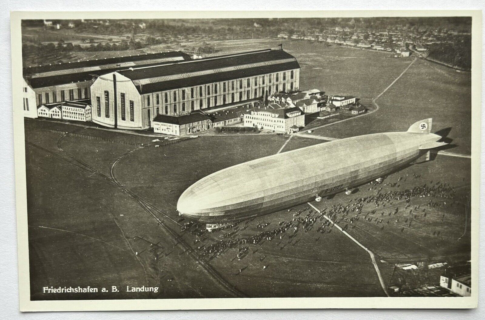 1930’s German Zeppelin Real Photo Postcard at Friedrichshafen Airport