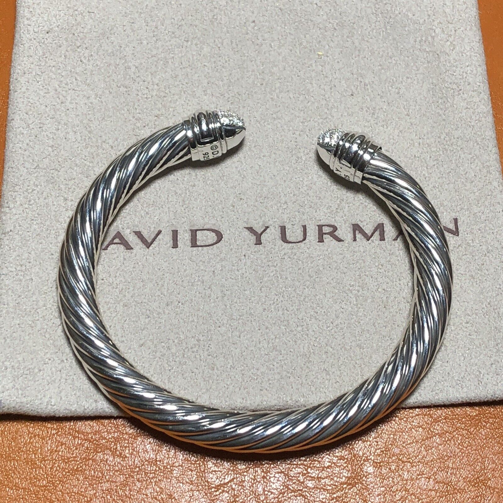 David Yurman 7mm Cable Bracelet & Sterling Silver W/ PAVE DIAMONDS MEDIUM 