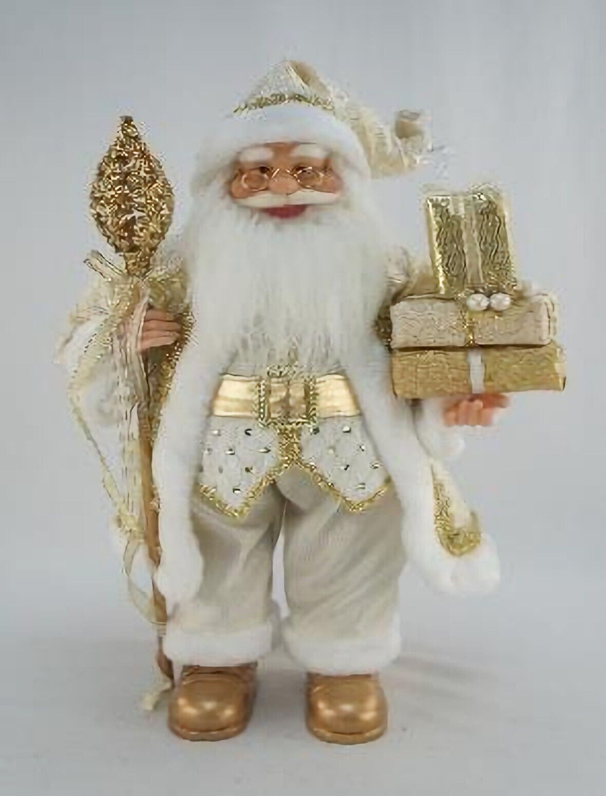24IN IVORY-COLOR GOLD STANDING SANTA CLAUS FIGURINE HOLIDAY CHRISTMAS DECOR