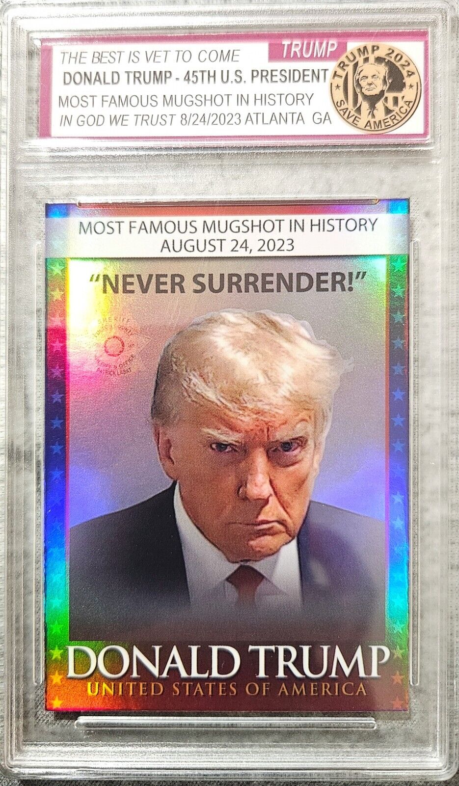 Donald Trump Mugshot Collector\'s Trading Card Holographic - Gem Mint 10 Rated！