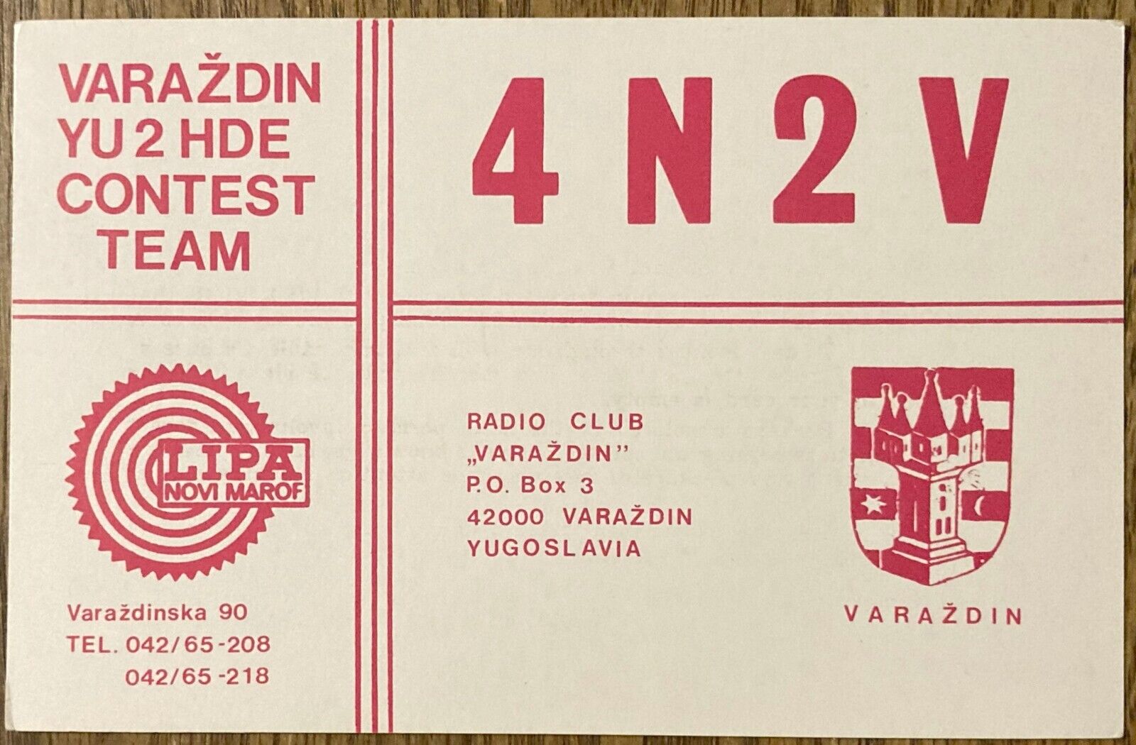 QSL Card -Varazdin, Yugoslavia - Radio Club 