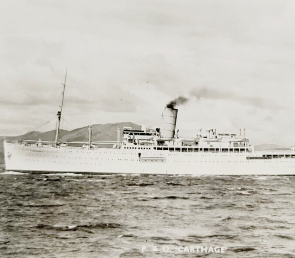 c1941 HMS Carthage RPPC Postcard Peninsular & Oriental Steamship WW2 Warship