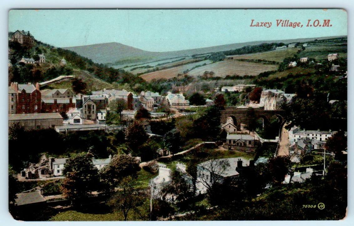 LAXEY VILLAGE, Isle of Man UK ~ BIRDSEYE VIEW ca 1910s   Postcard
