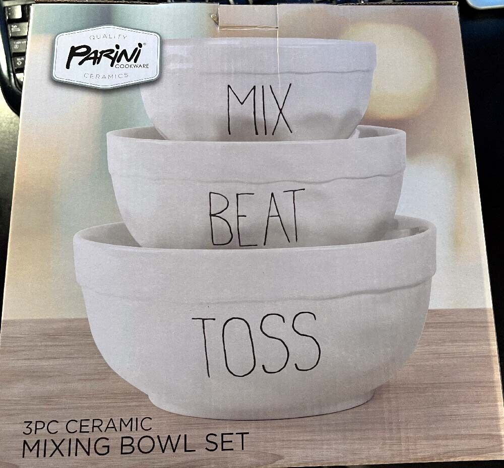 NEW Parini Cookware Ceramic Batter Bowl Set 3 Mixing Bowl Food Mixer NIB