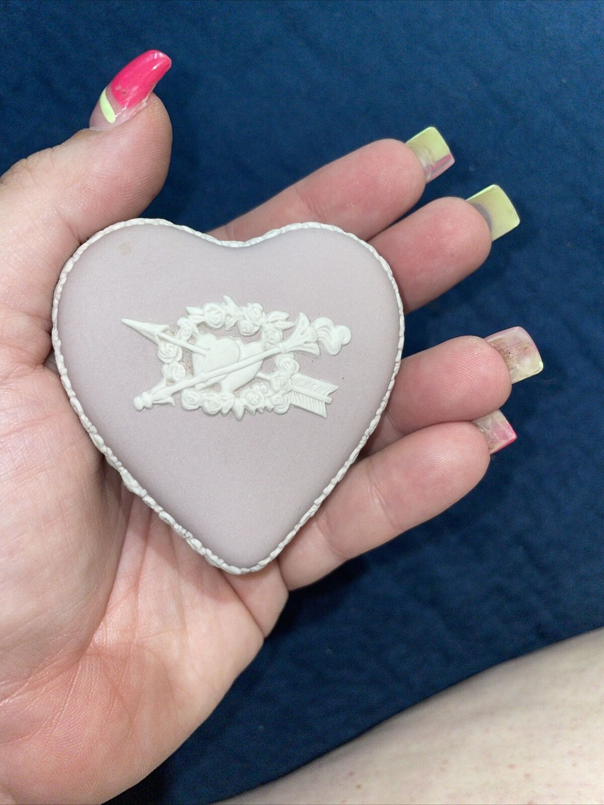 VTG Wedgwood Pink Jasperware Love Heart Trinket Jewelry Box
