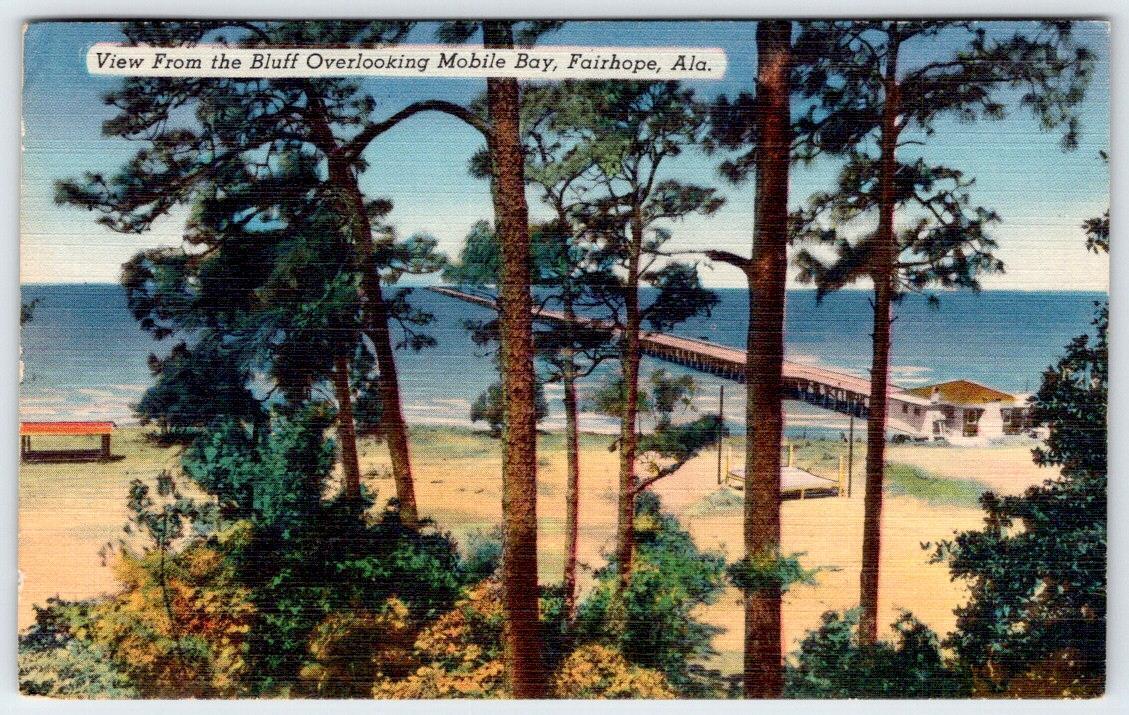 1954 FAIRHOPE ALABAMA VIEW FROM BLUFF OVERLOOKING MOBILE BAY VINTAGE POSTCARD