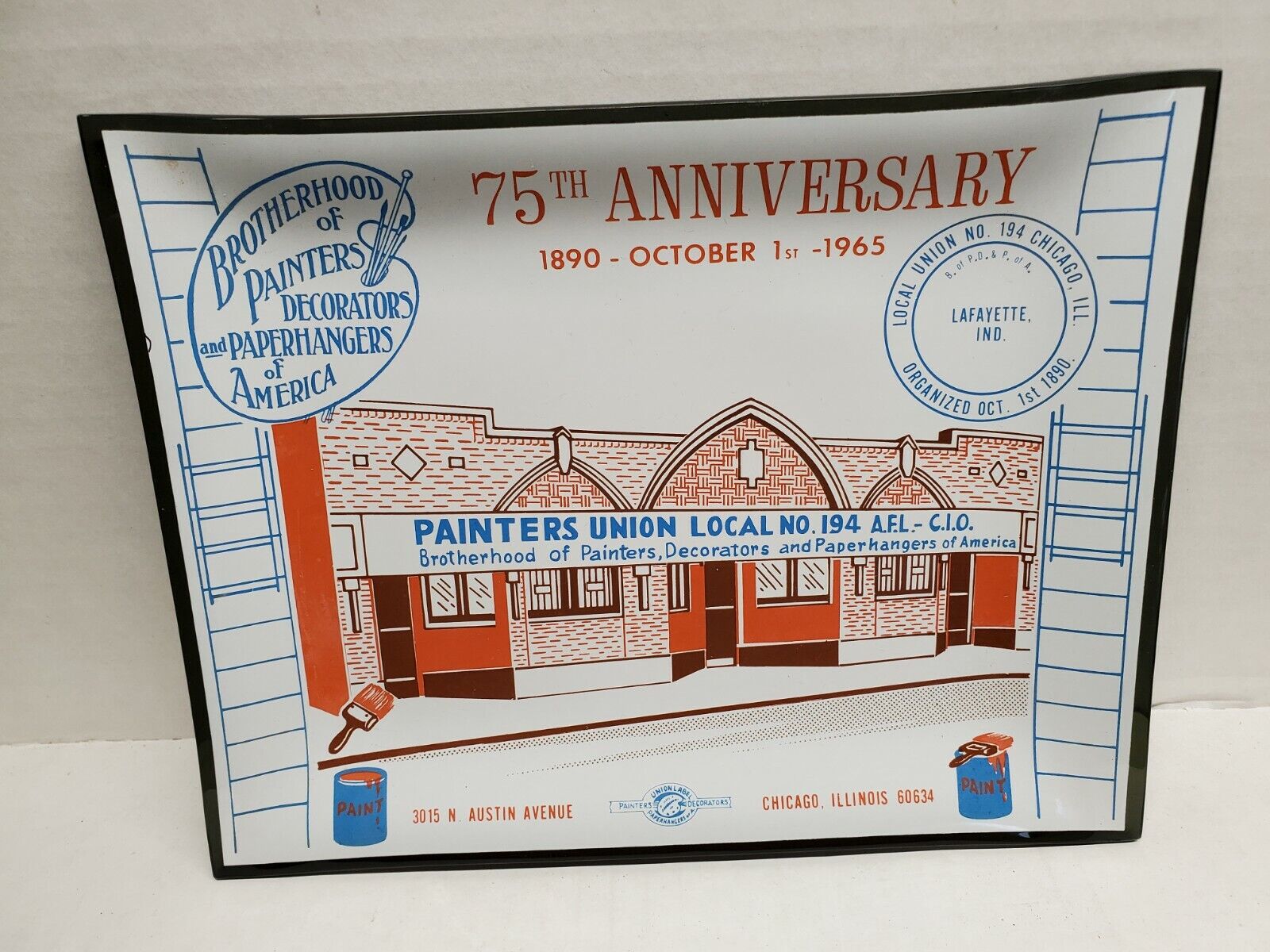 Brotherhood of Painters Decorators and Paperhangers 75th Anniversary Glass Dish 