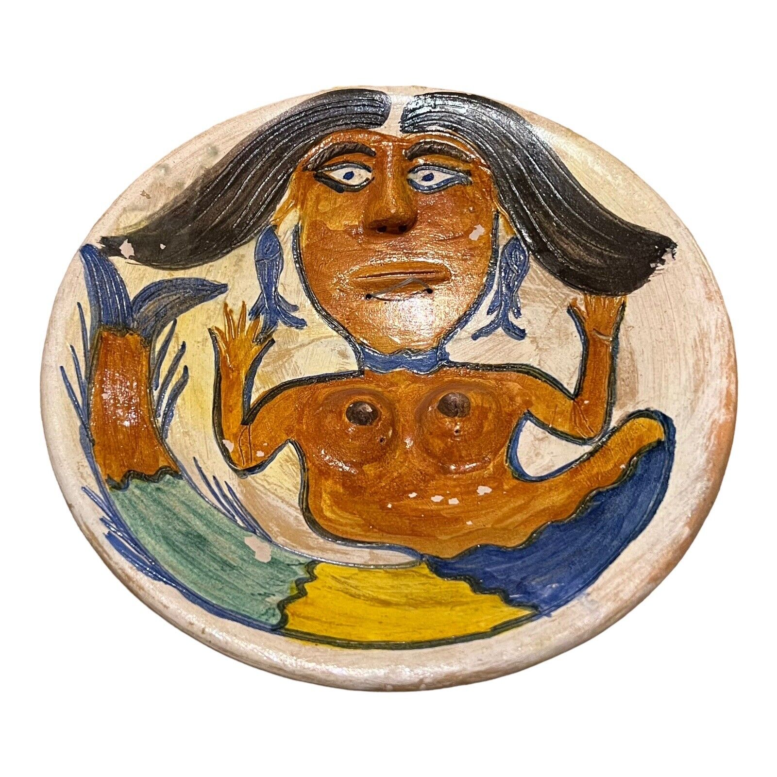 Vintage Dolores Porras 3d Mermaid Bowl Mexican Folk Art 12.5” Oaxaca Whimsical