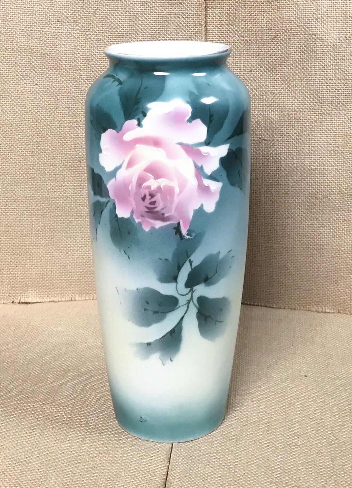 Vintage CT Altwasser Carl Tielsch Tall Hand Painted Green Pink Rose Flower Vase