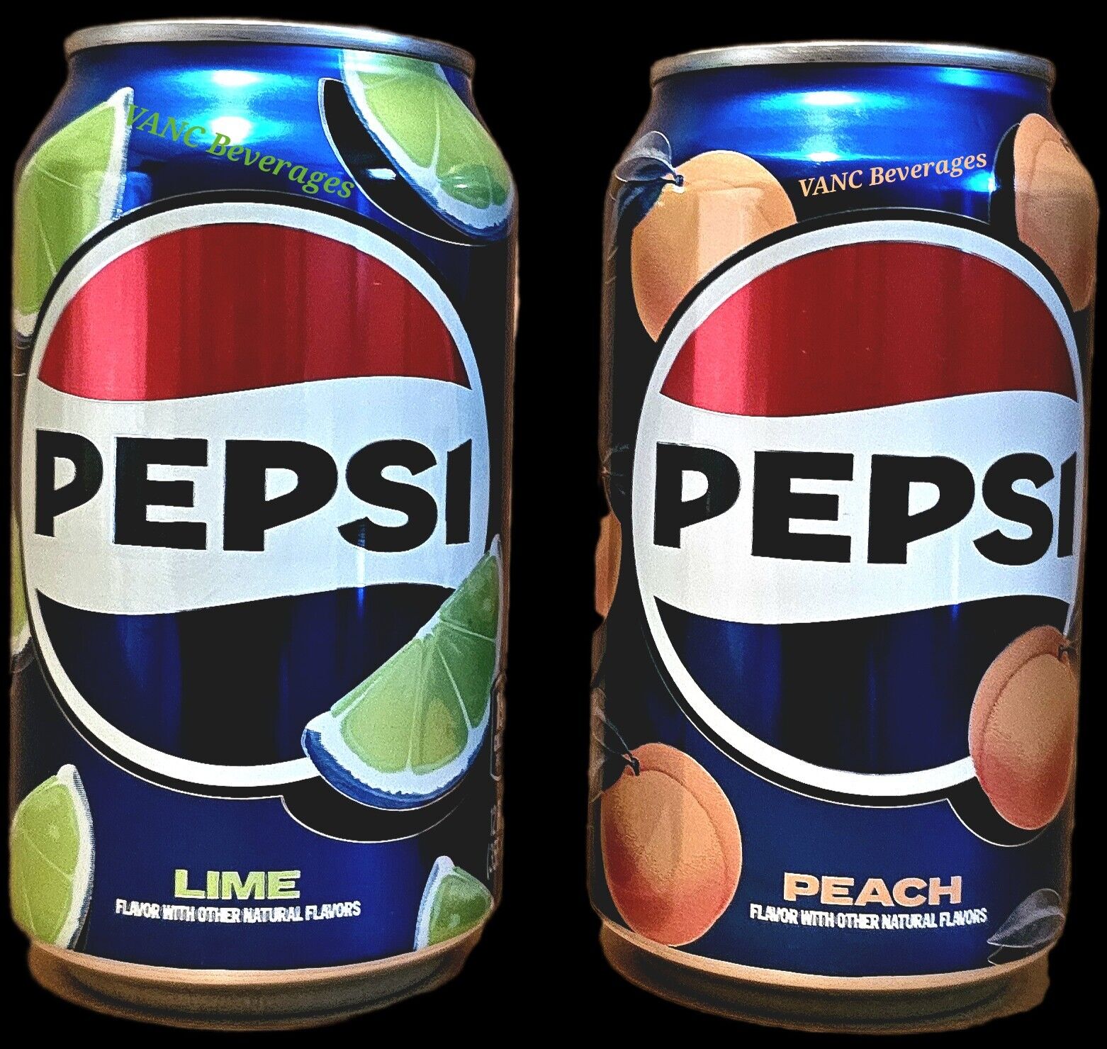 NEW Pepsi w/PEACH & Pepsi LIME. 2 x 12oz SINGLE cans w/  BB 9/24