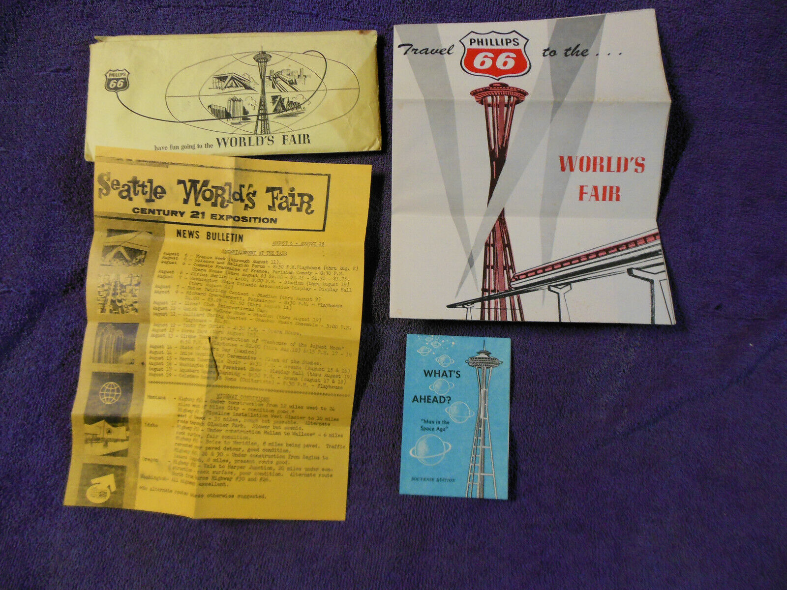 PHILLIPS 66,PACKET-TICKETS-POSTCARD-1962 SEATTLE WORLD\'S FAIR-CENTURY 21 EXPO.