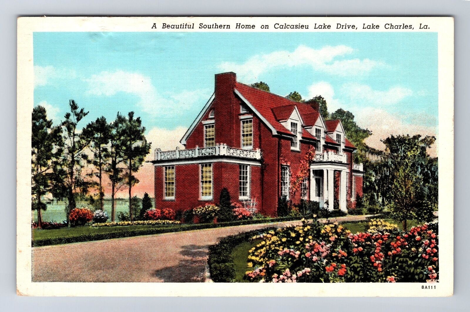 Lake Charles LA-Louisiana, Southern Home, Calcasieu Lake Drive Vintage Postcard