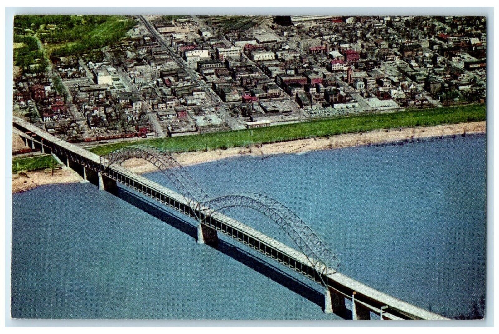c1960's Airview Ohio River Sherman Minton Bridge New Albany Indiana IN Postcard