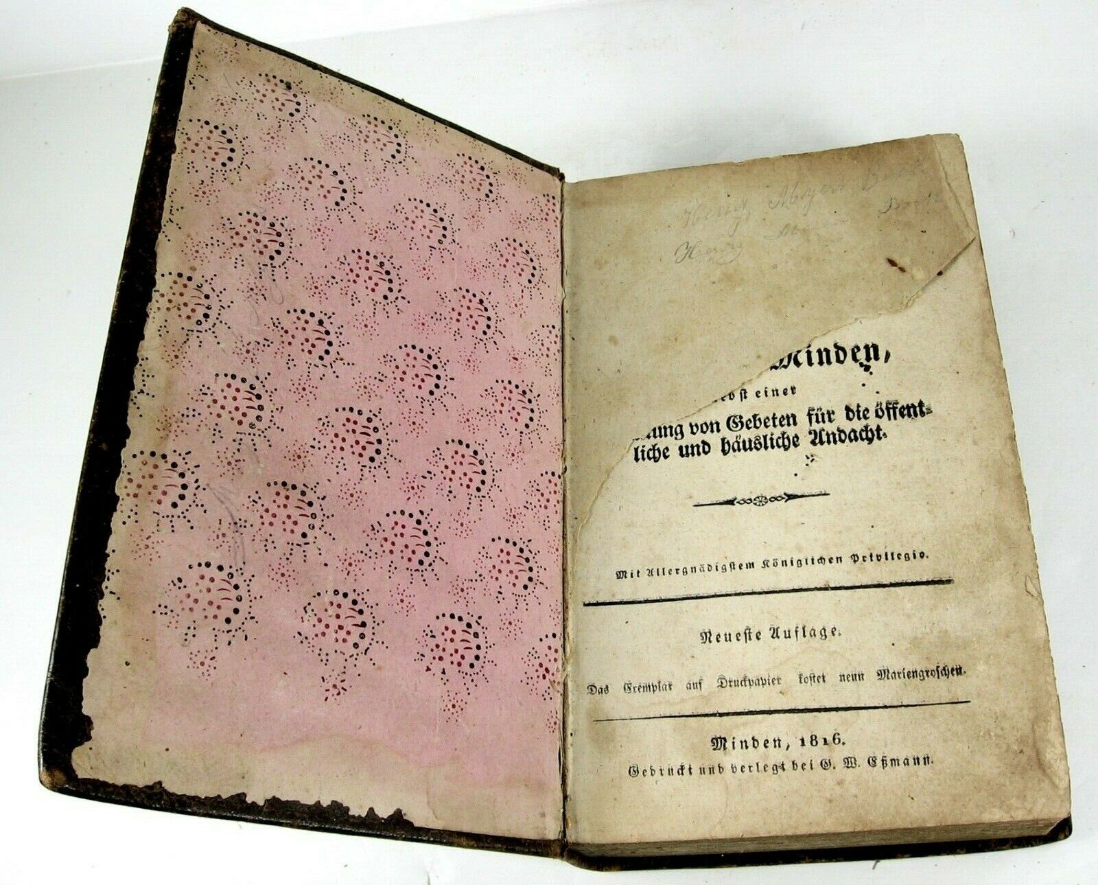 1816 Antique German Christianity Religion Book PRINTED IN Minden GERMANY
