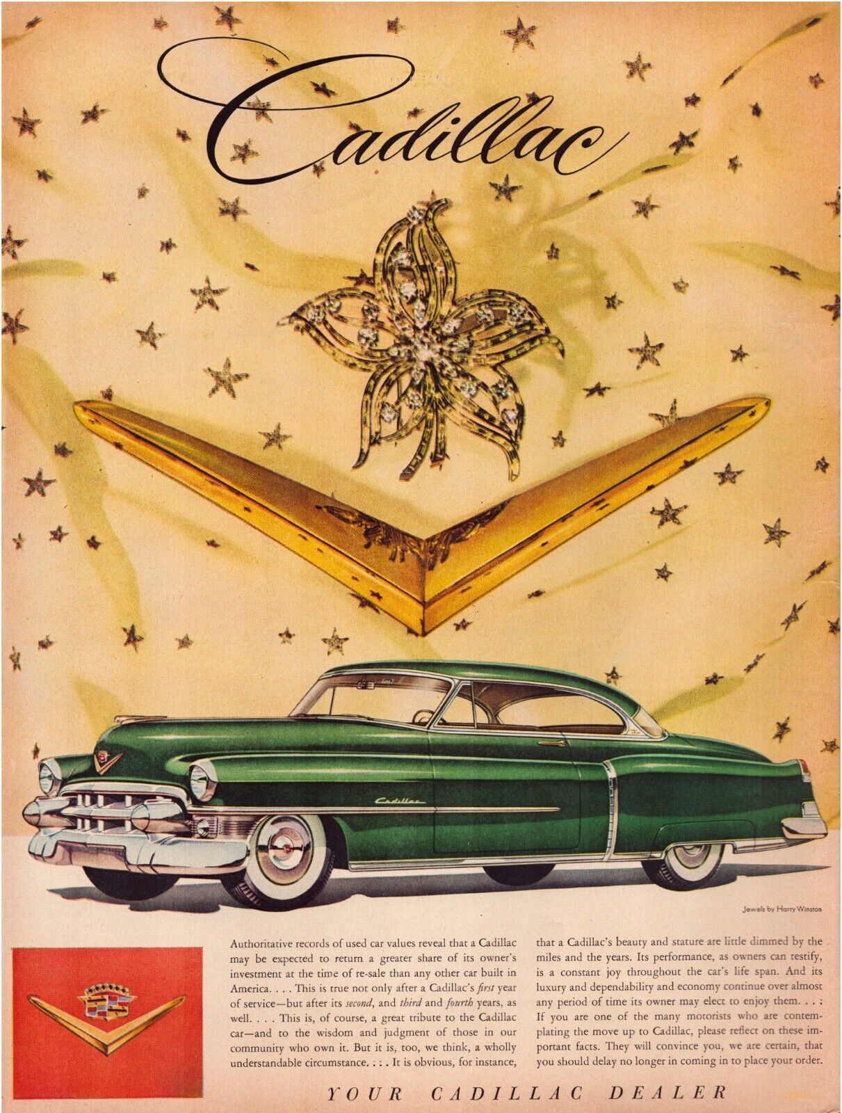 Print Ad Cadillac 1953 Coupe DeVille Green Full Page Large Magazine 10.5\
