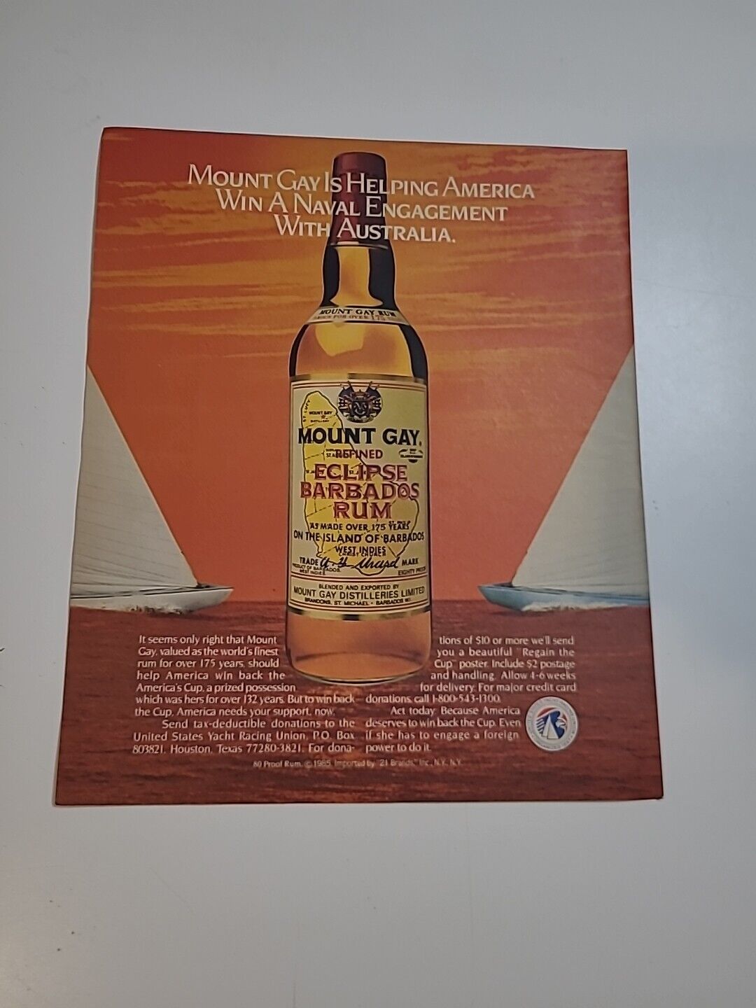 Mount Gay Eclipse Barbados Rum Print Ad 1985 Vintage 10x12