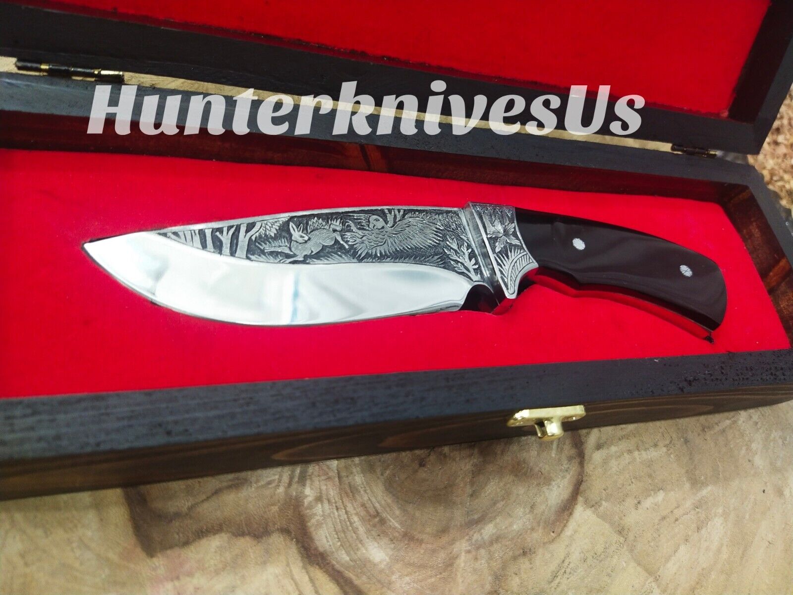 Custom Hand Engraved Hunting Knife With Sheath , Camping Knife , Survival Knife.