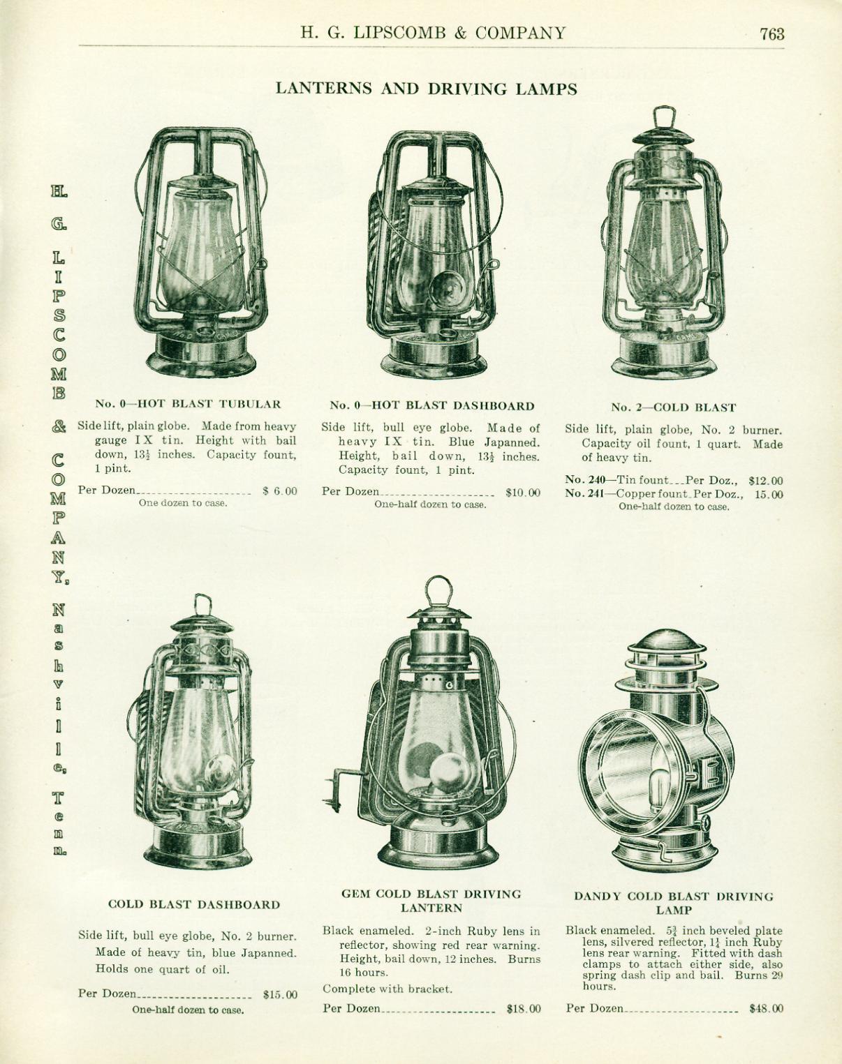 Catalog Page Ad Lanterns & Driving Lamps Hot Blast HG Lipscomb Nashville 1913