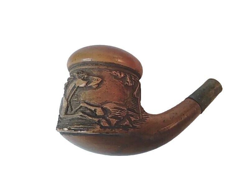 Antique Early Meerschaum Tobacco Pipe Bowl Carved Horse Cottage Trees Scenery 