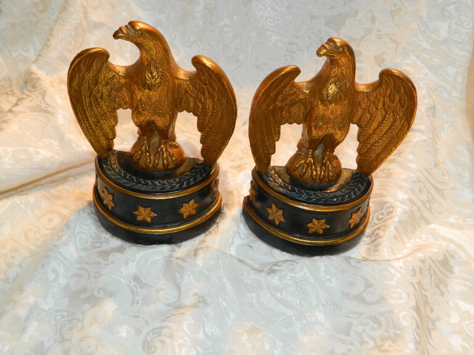 VTG MCM  Borghese Black and Gold Gilded Eagle Bookends Patriotic with Tags